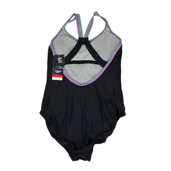 Speedo Women's Double Strap Racerback One Piece Swimsuit size 8 Black NEW - Picture 4 of 9